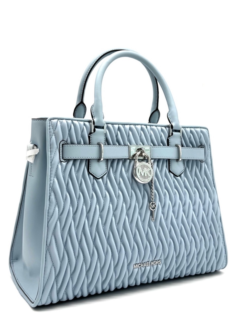 Michael Kors Hamilton Medium Matelassé Satchel Bag Pale Ocean